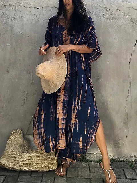 Long Floral Tie Dye Maxi Dress