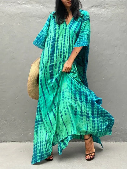 Long Floral Tie Dye Maxi Dress - Luxivelle