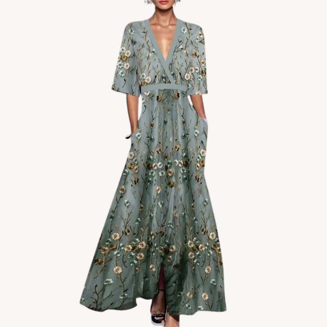 Long Sleeve Evening Wrap Maxi Dress