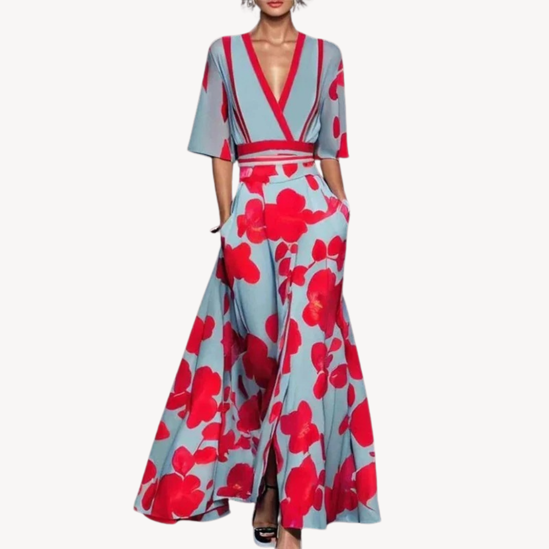 Long Sleeve Evening Wrap Maxi Dress