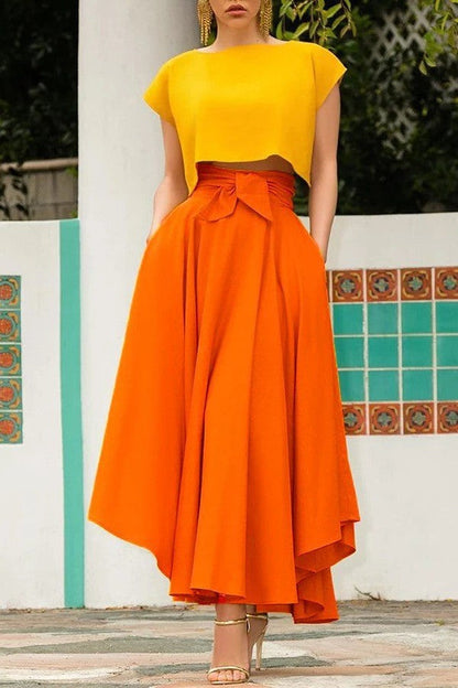 Flowy Long Skirt with Waist Tie Wrap Design