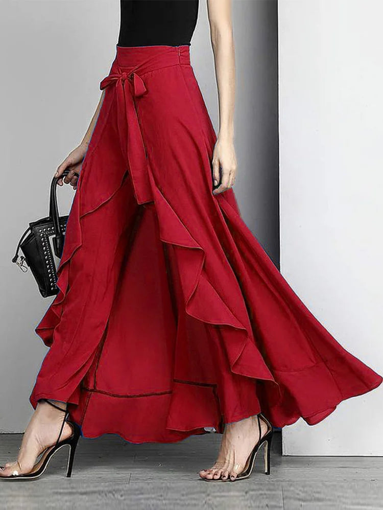 Flowy High Waisted A-Line Maxi Skirt
