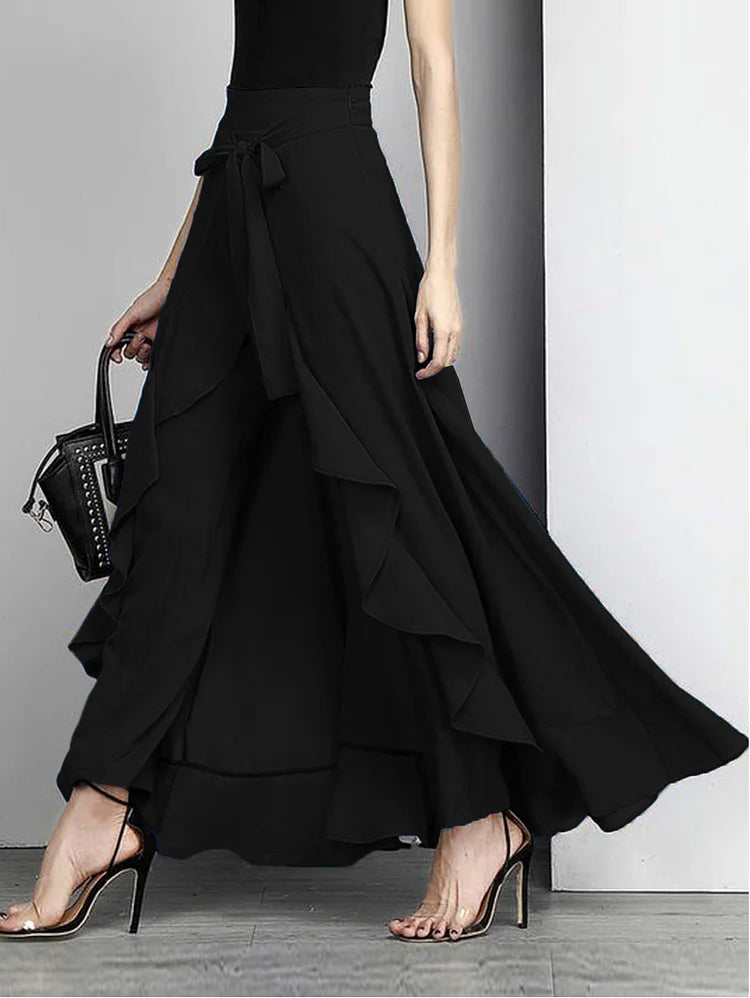 Flowy High Waisted A-Line Maxi Skirt