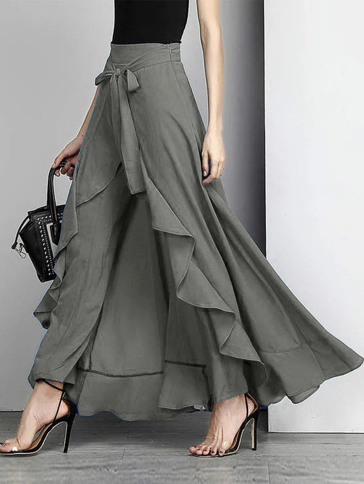 Flowy High Waisted A-Line Maxi Skirt - Luxivelle