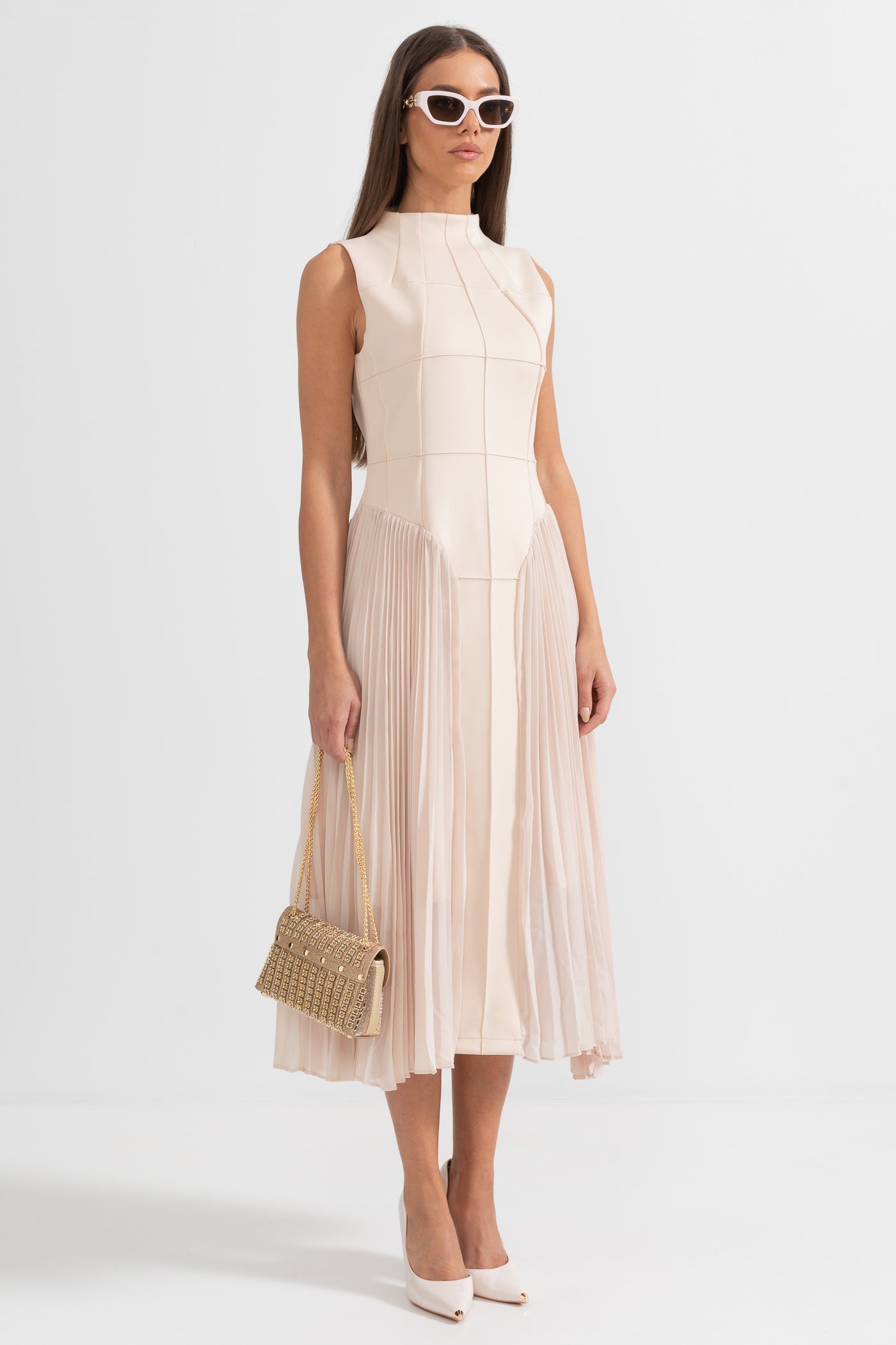 Elegant Sleeveless Party Dress Pleated Midi