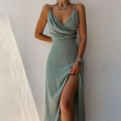 Elegant V Neck Midi Dress for Women Evening Wear