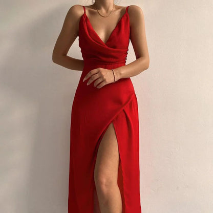 Elegant V Neck Midi Dress for Women Evening Wear
