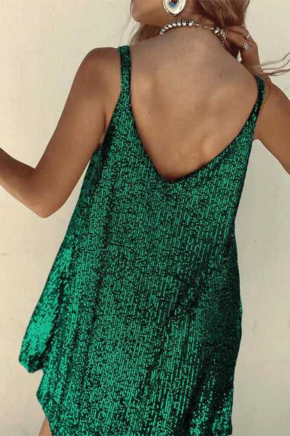 Sparkly V Neck Mini Party Dress for Women