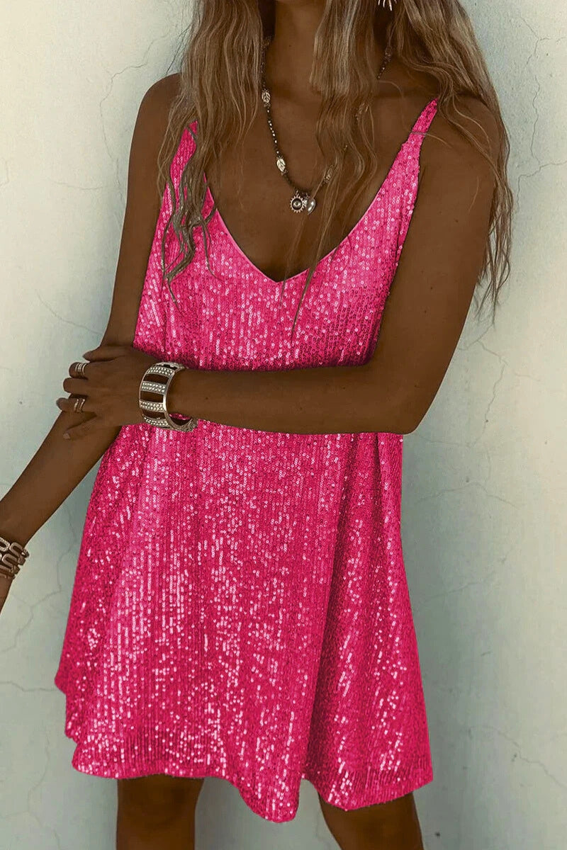 Sparkly V Neck Mini Party Dress for Women