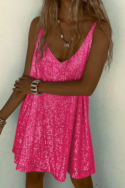 Sparkly V Neck Mini Party Dress for Women
