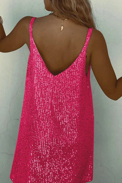 Sparkly V Neck Mini Party Dress for Women