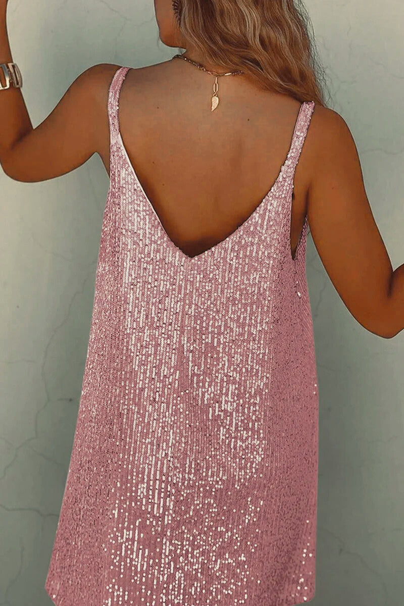 Sparkly V Neck Mini Party Dress for Women