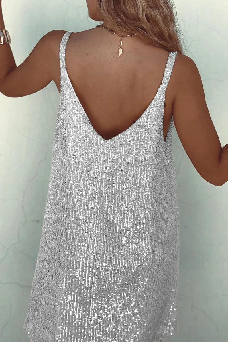 Sparkly V Neck Mini Party Dress for Women