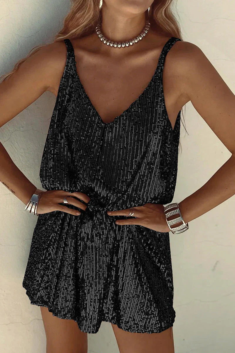 Sparkly V Neck Mini Party Dress for Women