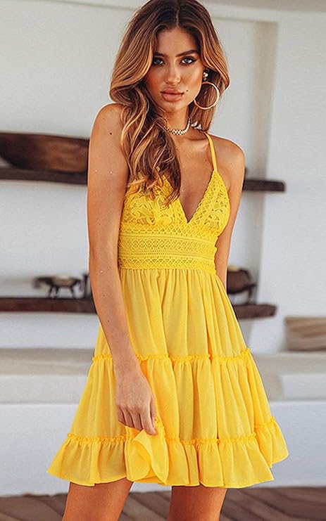 Sunny Sleeveless Mini Dress with Backless Design