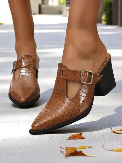 Ladies Block Heel Cutout Shoes
