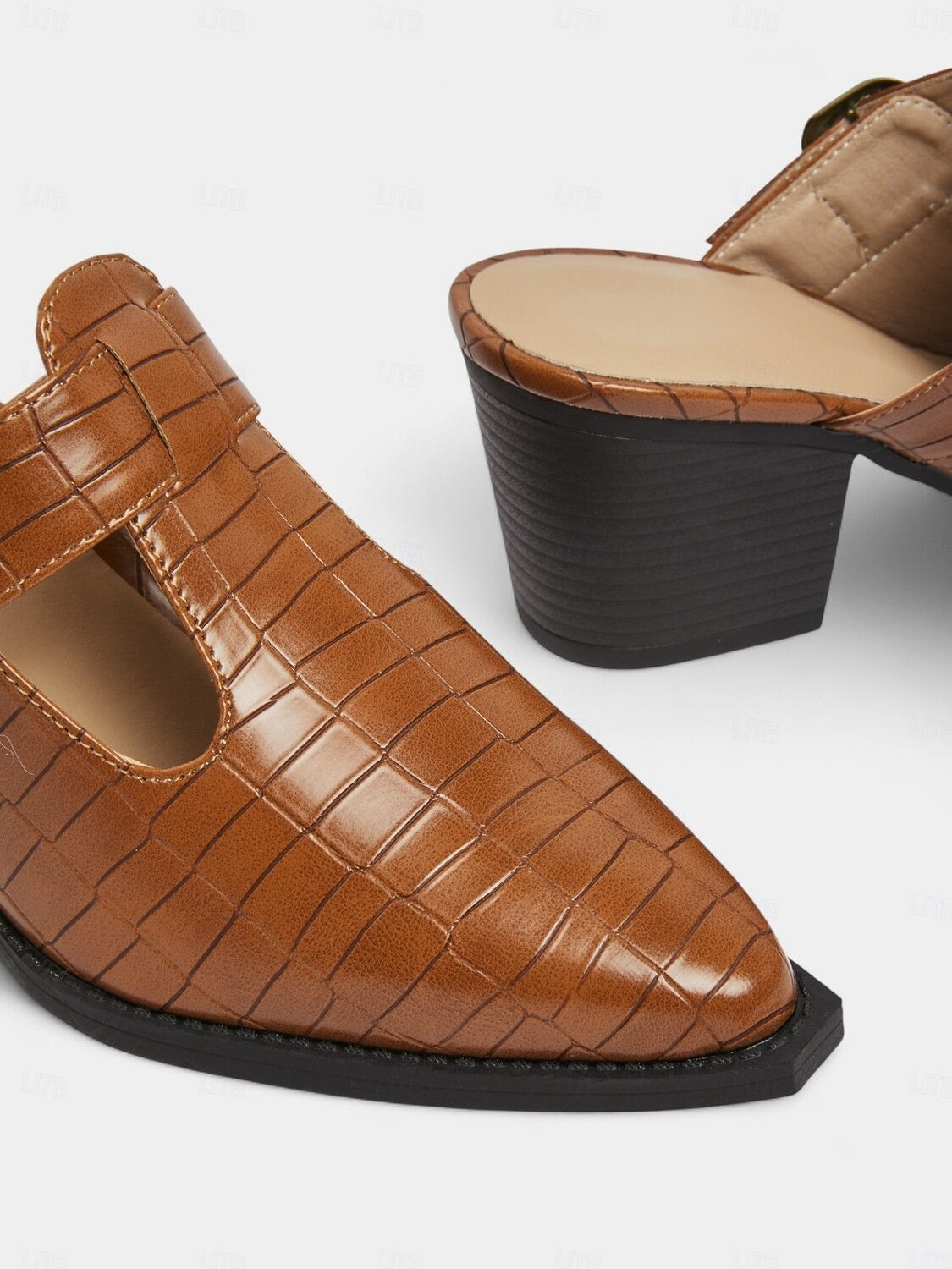 Ladies Block Heel Cutout Shoes