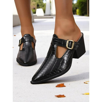 Ladies Block Heel Cutout Shoes