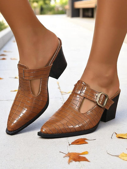 Ladies Block Heel Cutout Shoes - Luxivelle