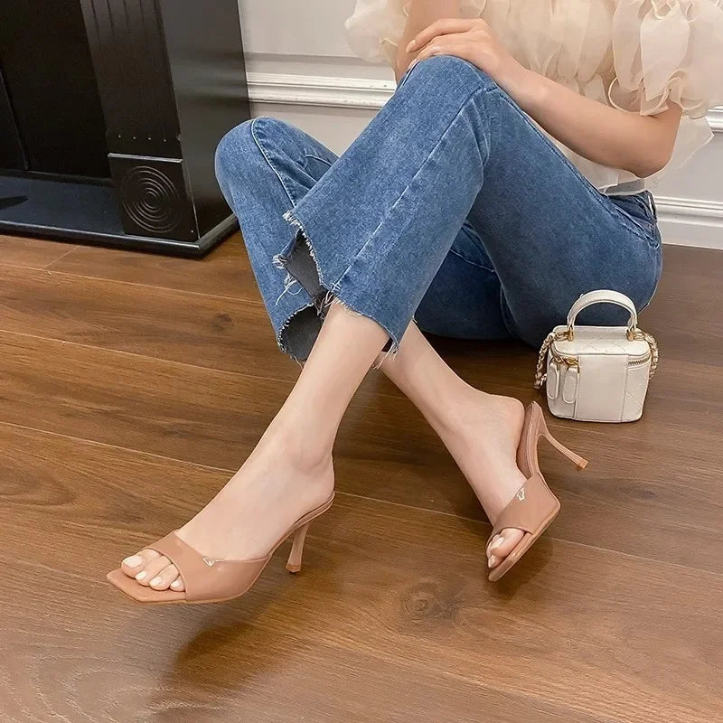 Ladies Comfortable Open Toe Block Heel Shoes