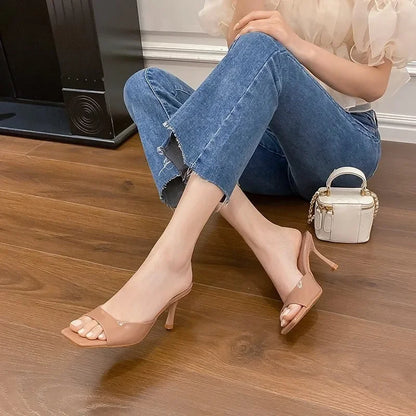 Ladies Comfortable Open Toe Block Heel Shoes