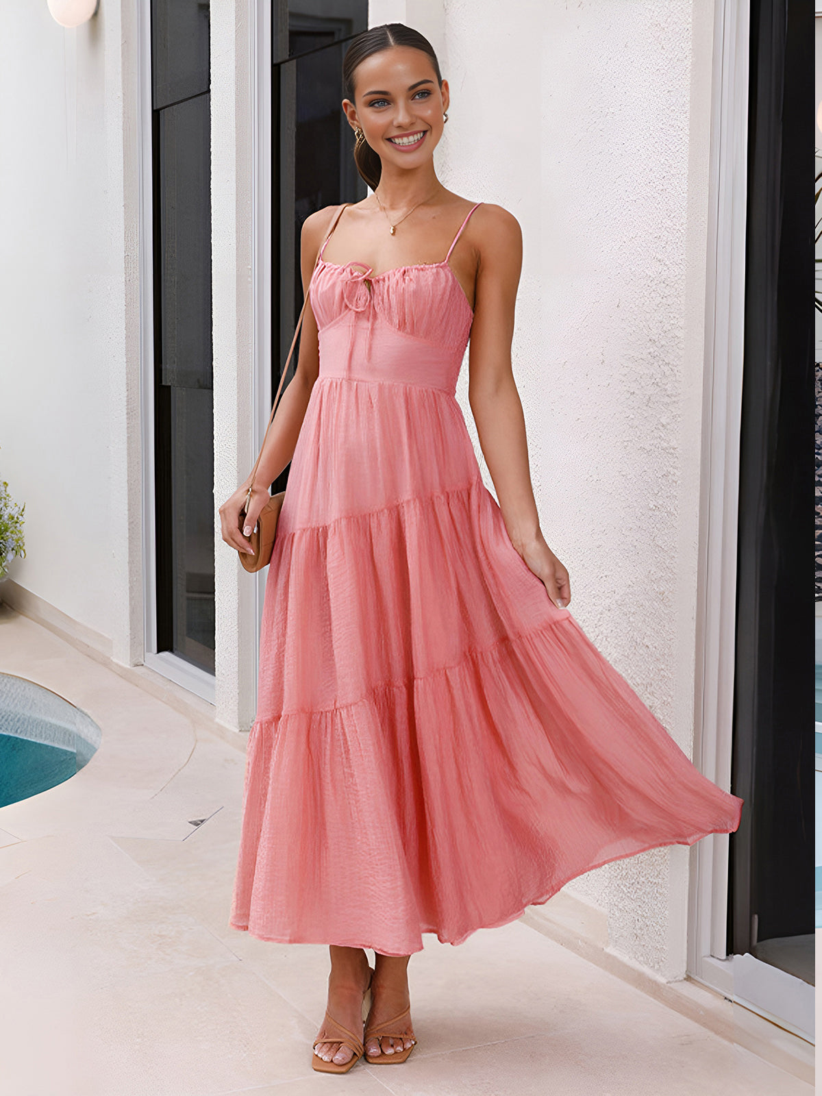 Long Pink Sundress for Women Summer