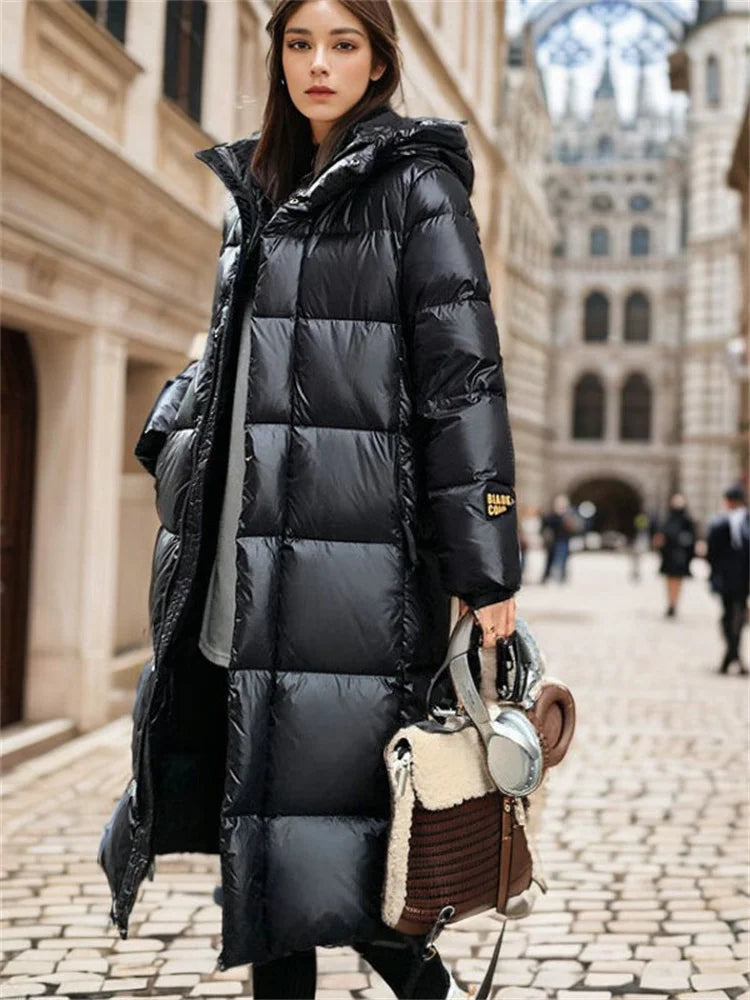 Warm Women's Down Parka Coat Full Zip Hood