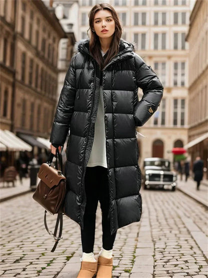 Warm Women's Down Parka Coat Full Zip Hood