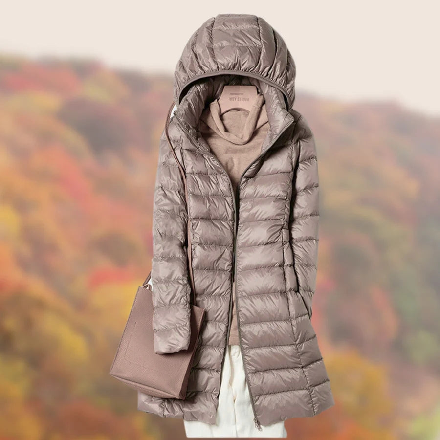 Warm Women's Long Down Jacket with Hood