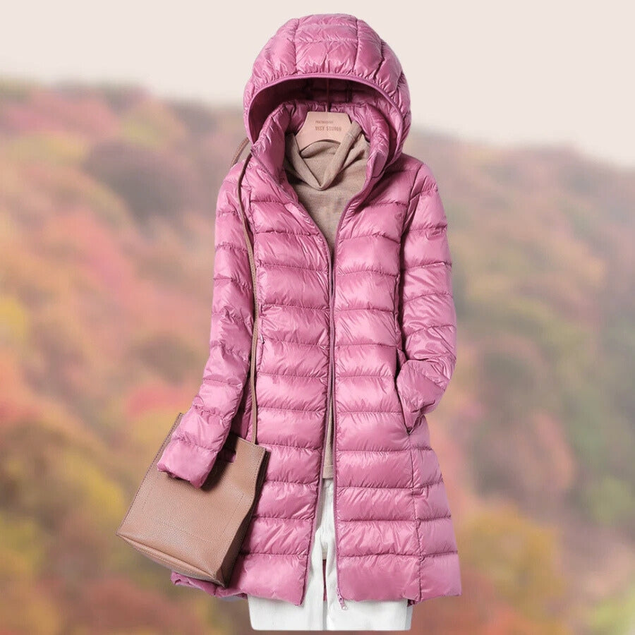 Warm Women's Long Down Jacket with Hood