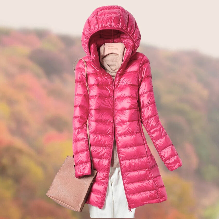 Warm Women's Long Down Jacket with Hood