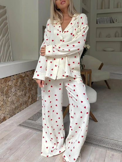 Soft Womens Pajama Set with Heart Design