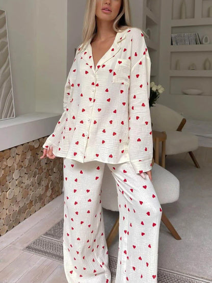 Soft Womens Pajama Set with Heart Design