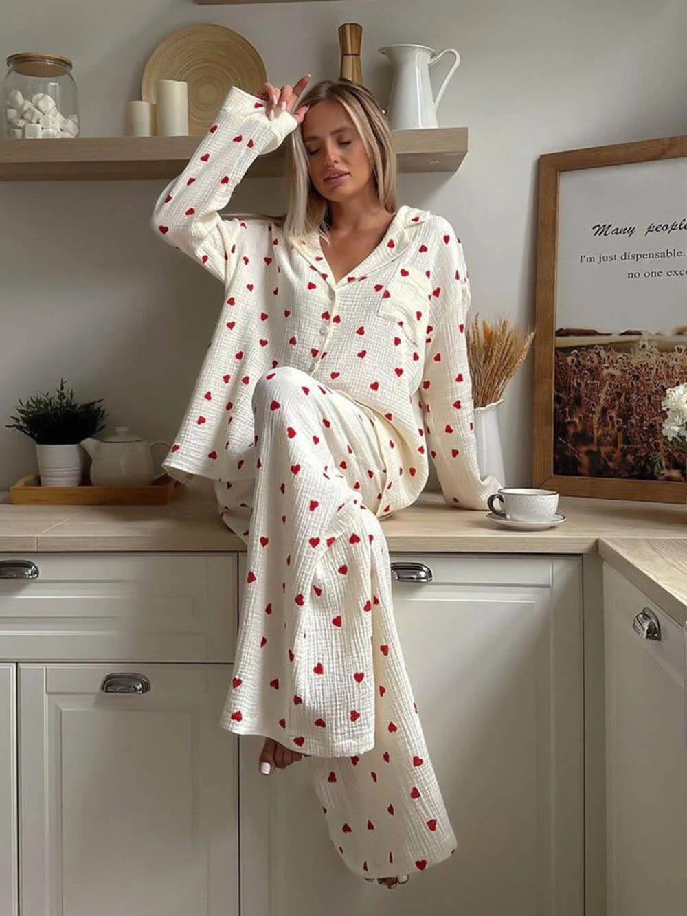 Soft Womens Pajama Set with Heart Design