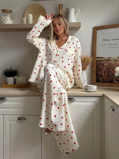 Soft Womens Pajama Set with Heart Design