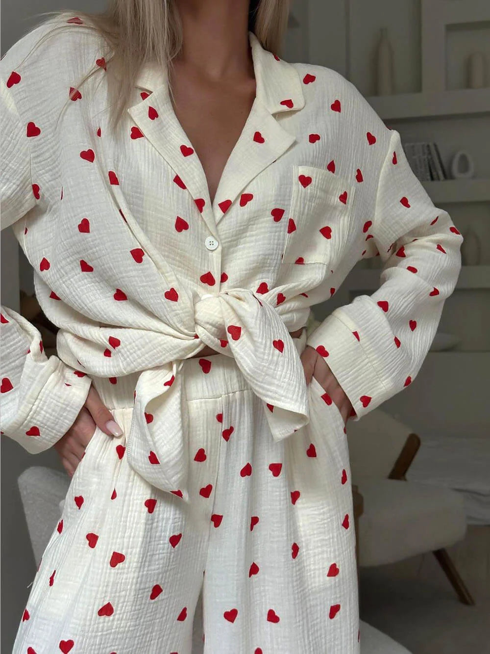 Soft Womens Pajama Set with Heart Design