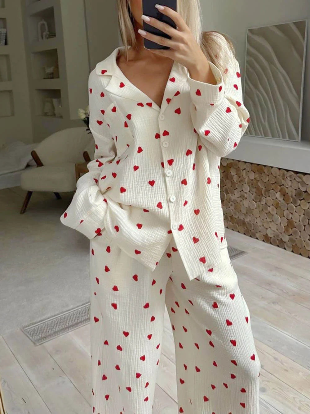 Soft Womens Pajama Set with Heart Design - Luxivelle