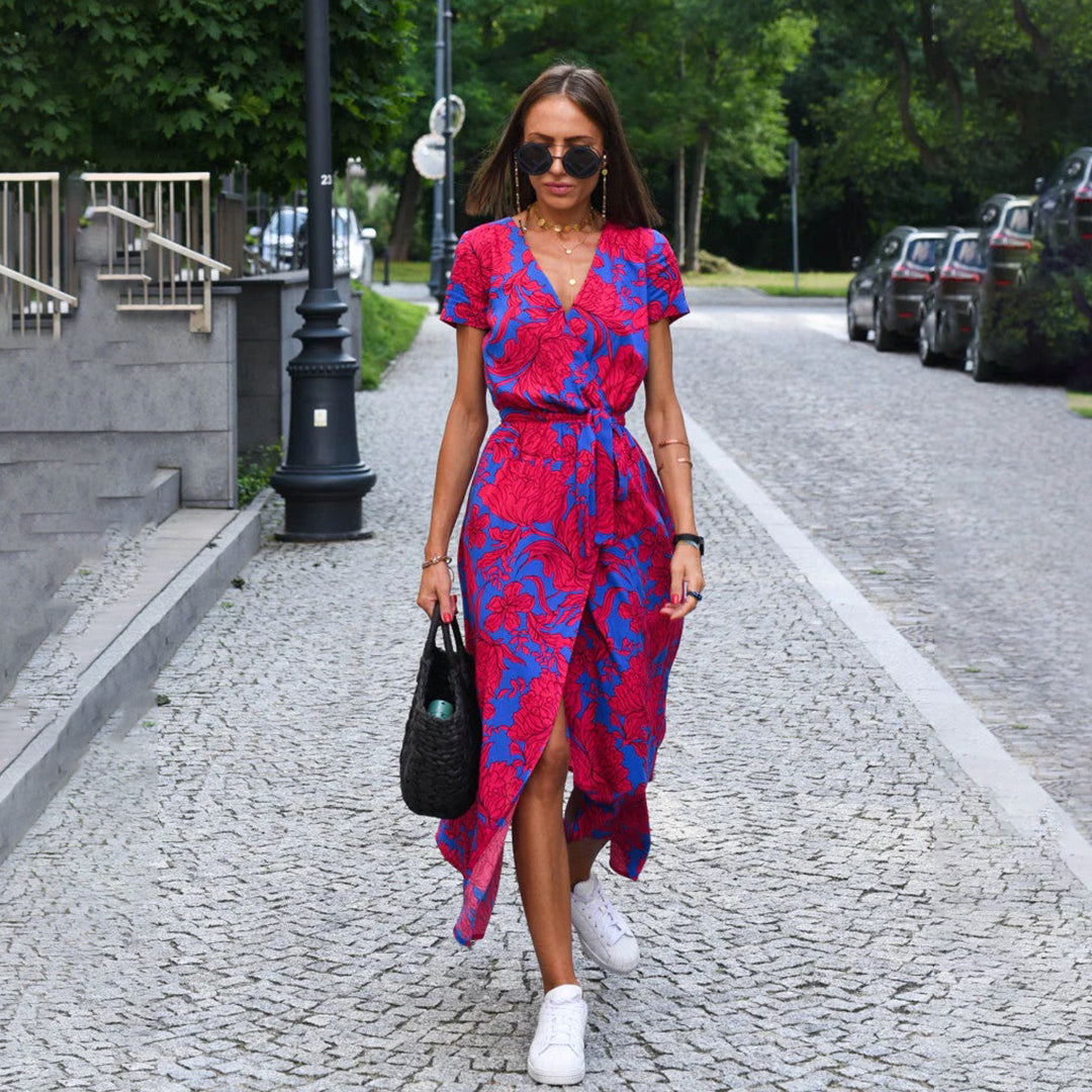 Women's Floral Maxi Dress Comfortable Wrap Style - Luxivelle