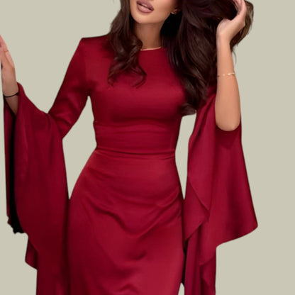 Ladies Red Maxi Dress with Long Bell Sleeves
