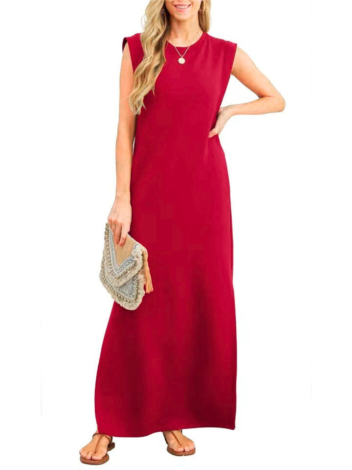 Women's Bright Red Sundress Sleeveless Maxi Dress - Luxivelle
