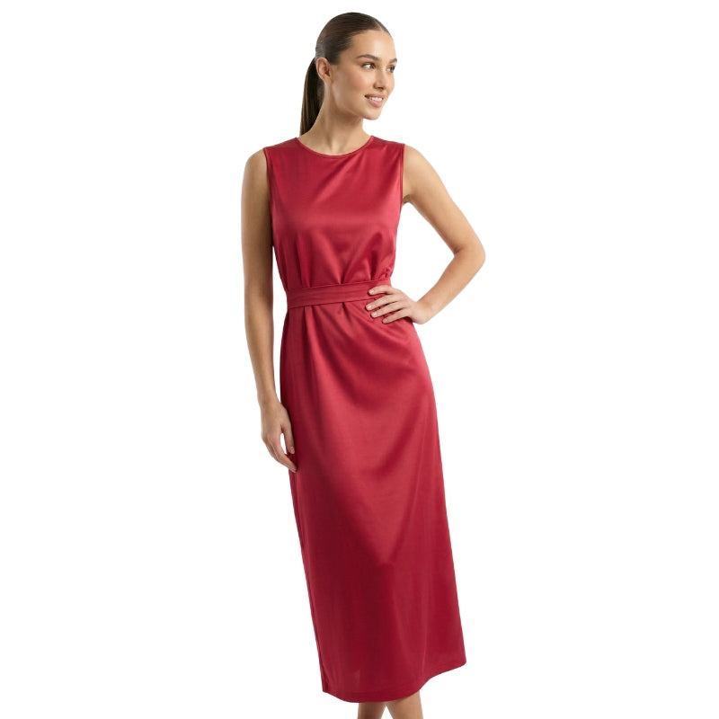 Ladies Red Midi Dress Sleeveless Fit Flare Waist - Luxivelle