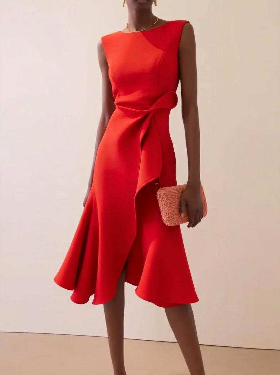 Stylish Red Off Shoulder Ruffled Dress - Luxivelle