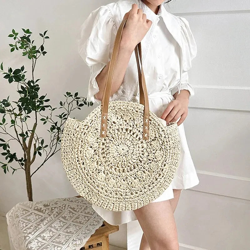 Large Woven Straw Tote Beach Bag