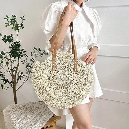 Large Woven Straw Tote Beach Bag