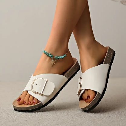 Ladies Flat Sandals with Buckle Strap