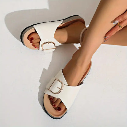 Ladies Flat Sandals with Buckle Strap - Luxivelle