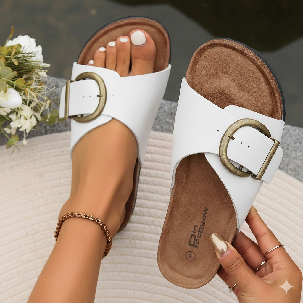 Ladies Comfortable Sandals with Buckle and Arch Support - Luxivelle