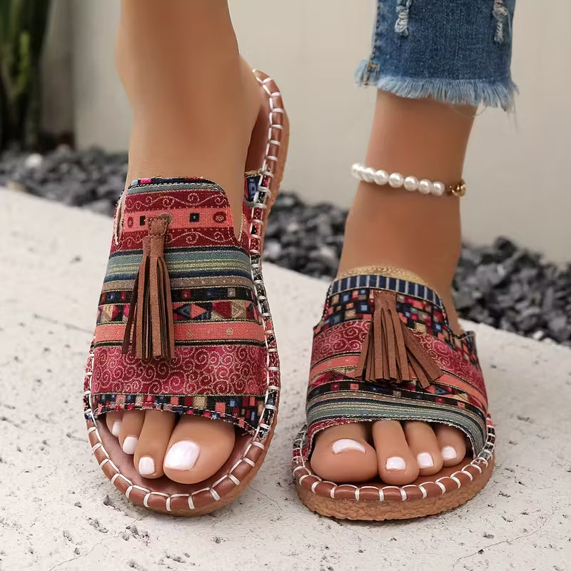 Comfortable Flat Sandals with Tassels for Women - Luxivelle