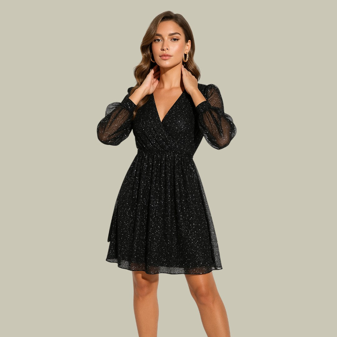 Sparkly V Neck Mini Dress for Women