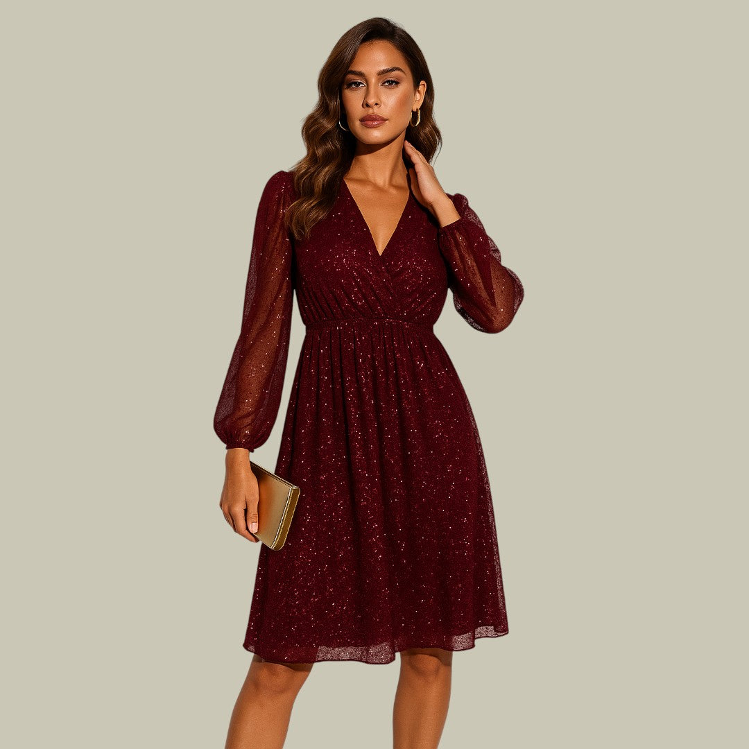 Sparkly V Neck Mini Dress for Women
